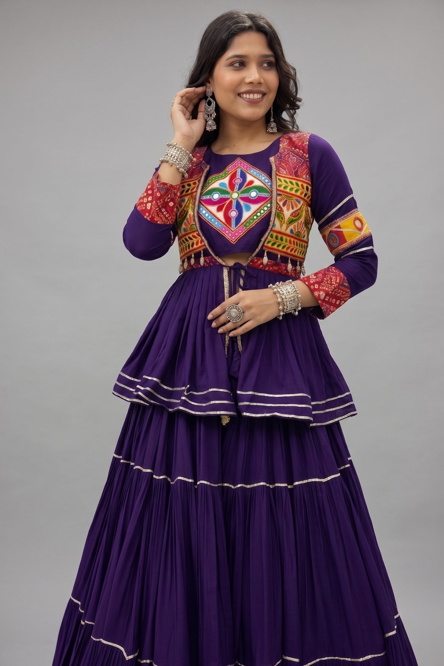 Blue Cotton Kachchi Worked Peplum Chaniya Choli