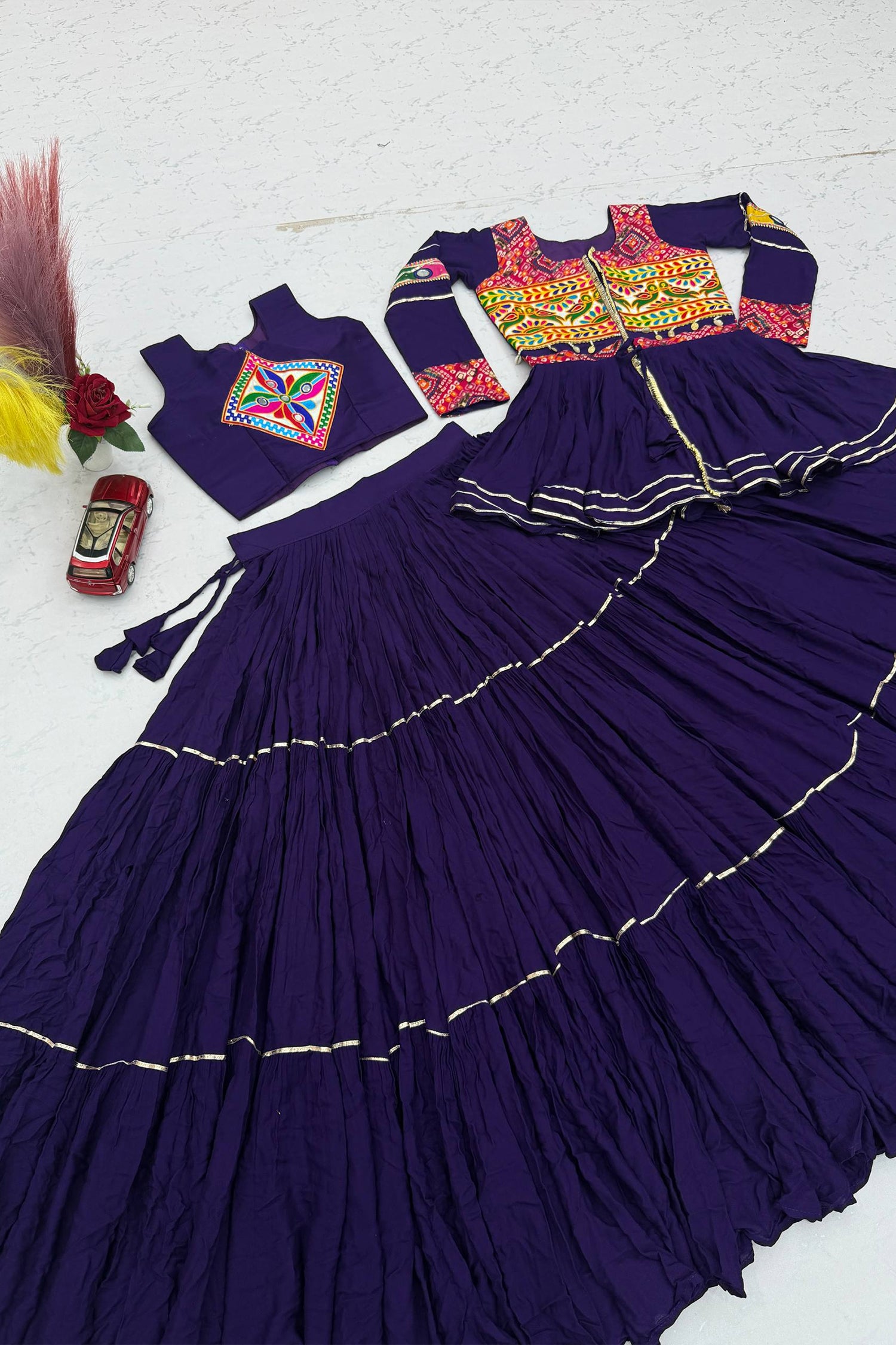 Blue Cotton Kachchi Worked Peplum Chaniya Choli