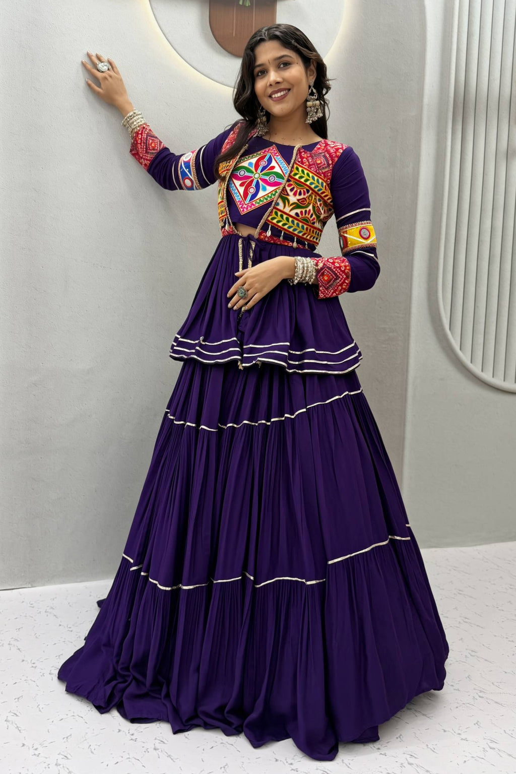 Blue Cotton Kachchi Worked Peplum Chaniya Choli