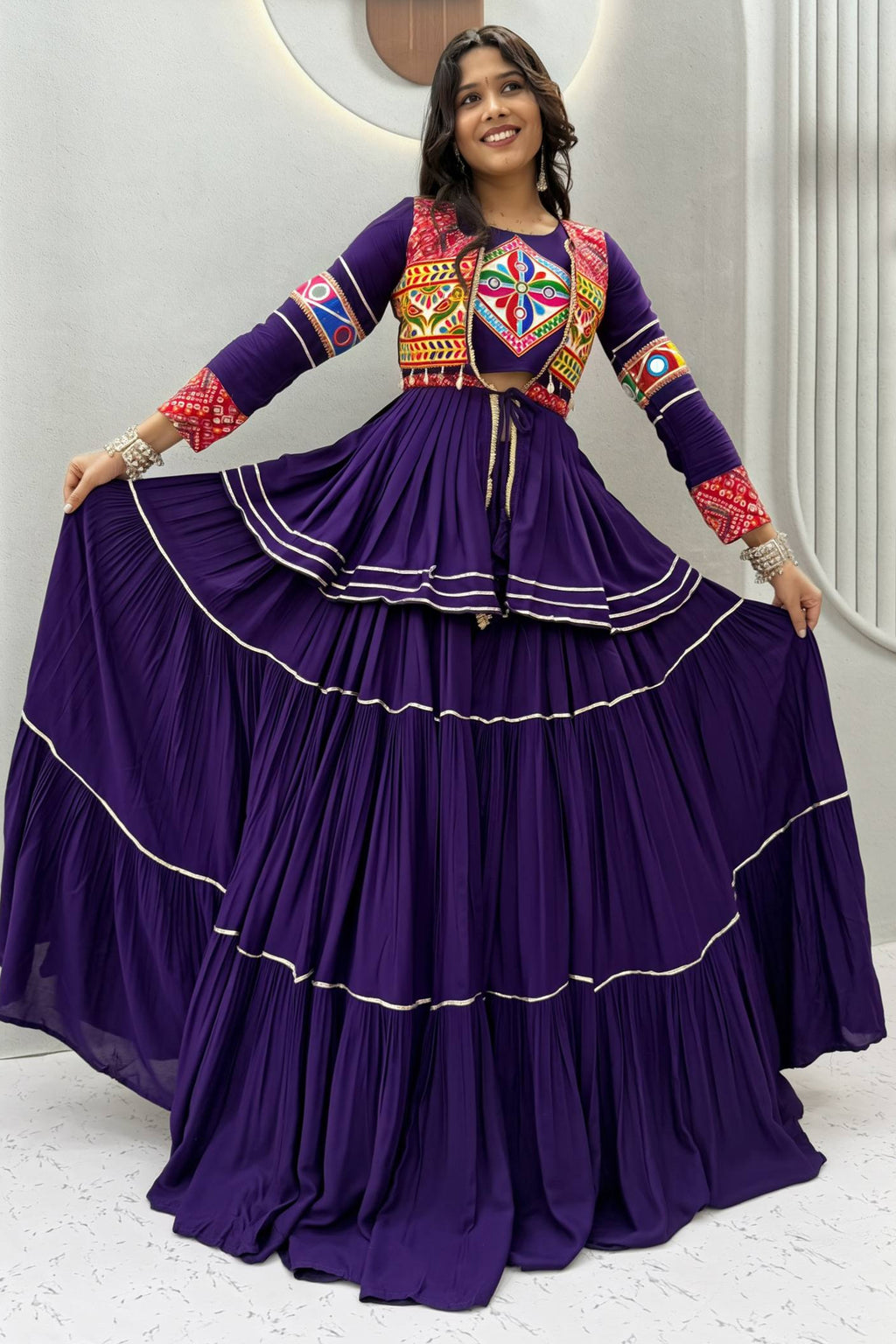 Blue Cotton Kachchi Worked Peplum Chaniya Choli