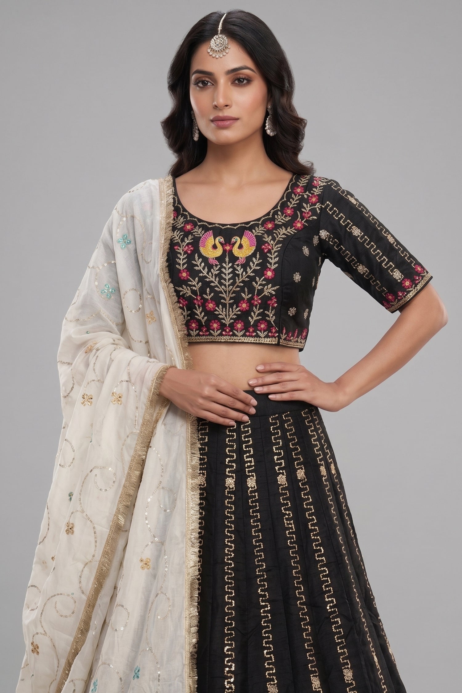 Black Art Silk Embroidered Chaniya Choli Secondary image