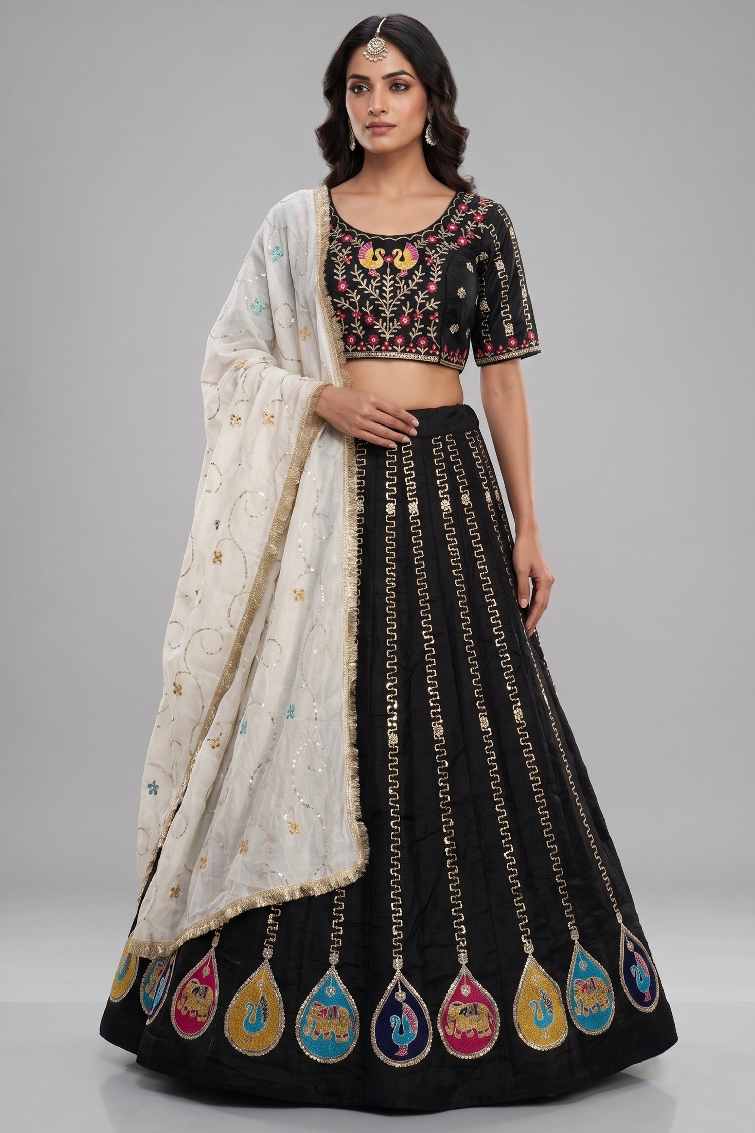 Black Art Silk Embroidered Chaniya Choli Main image
