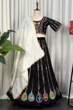 Black Art Silk Embroidered Chaniya Choli