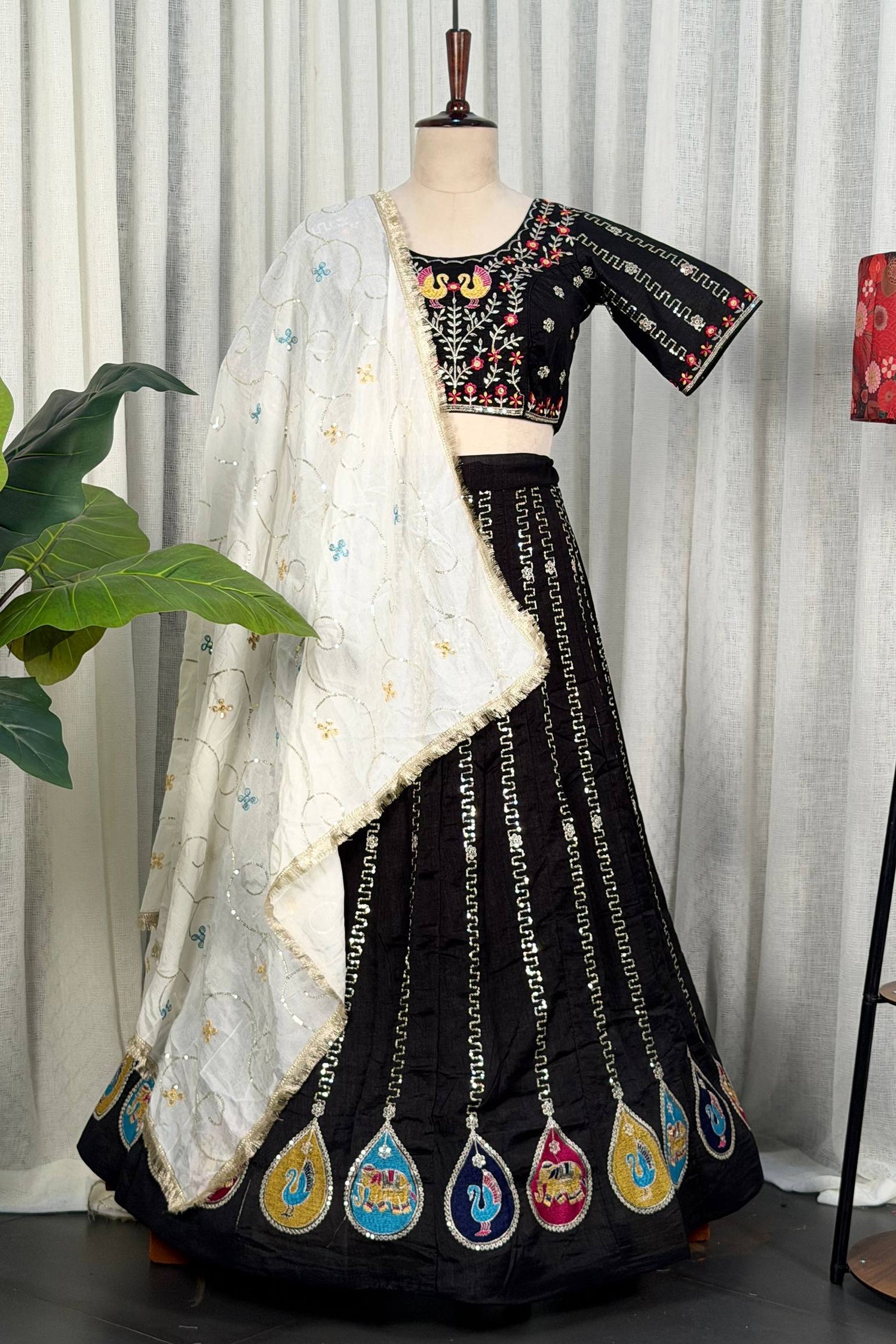 Black Art Silk Embroidered Chaniya Choli