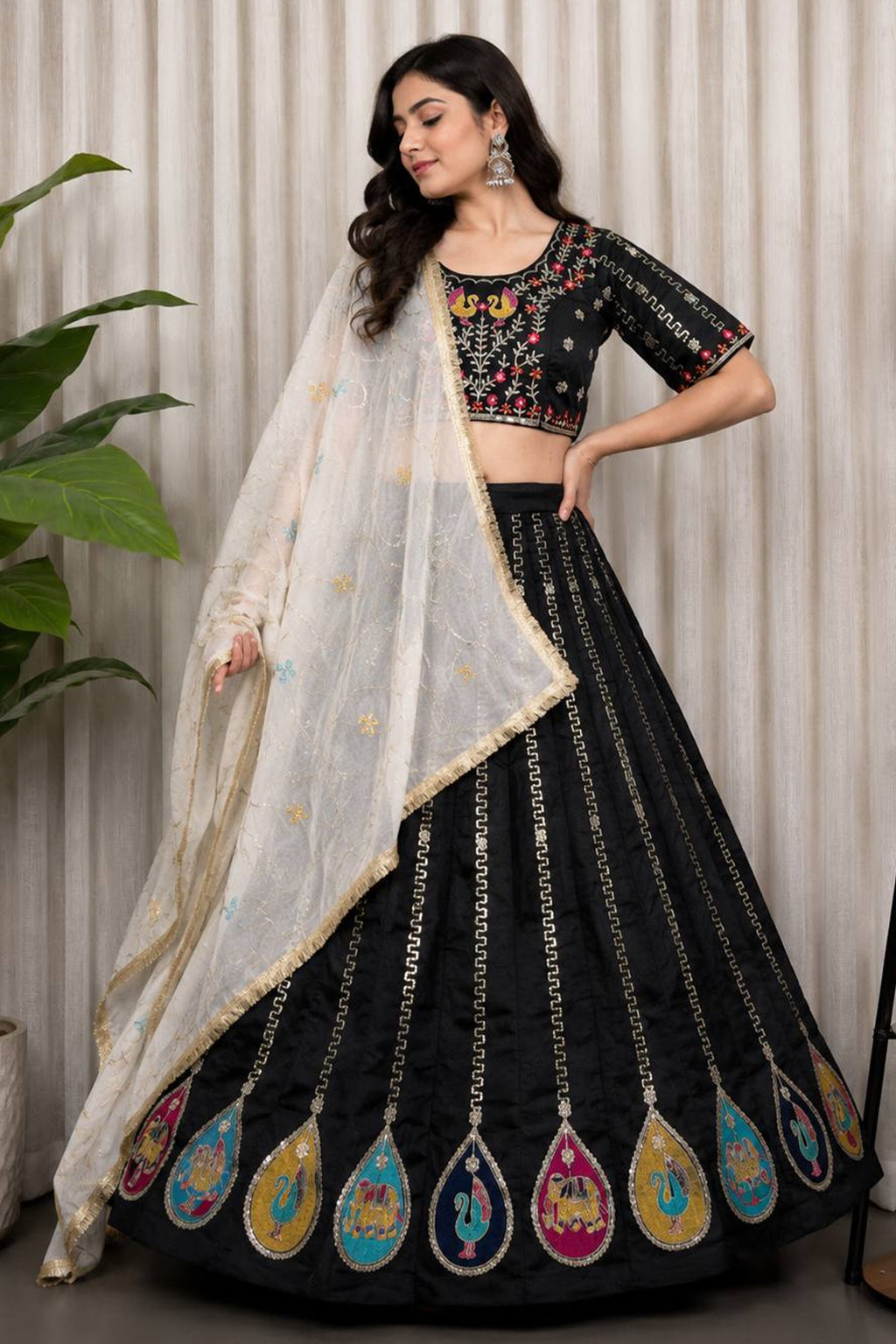 Black Art Silk Embroidered Chaniya Choli