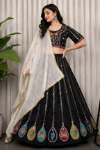 Black Art Silk Embroidered Chaniya Choli