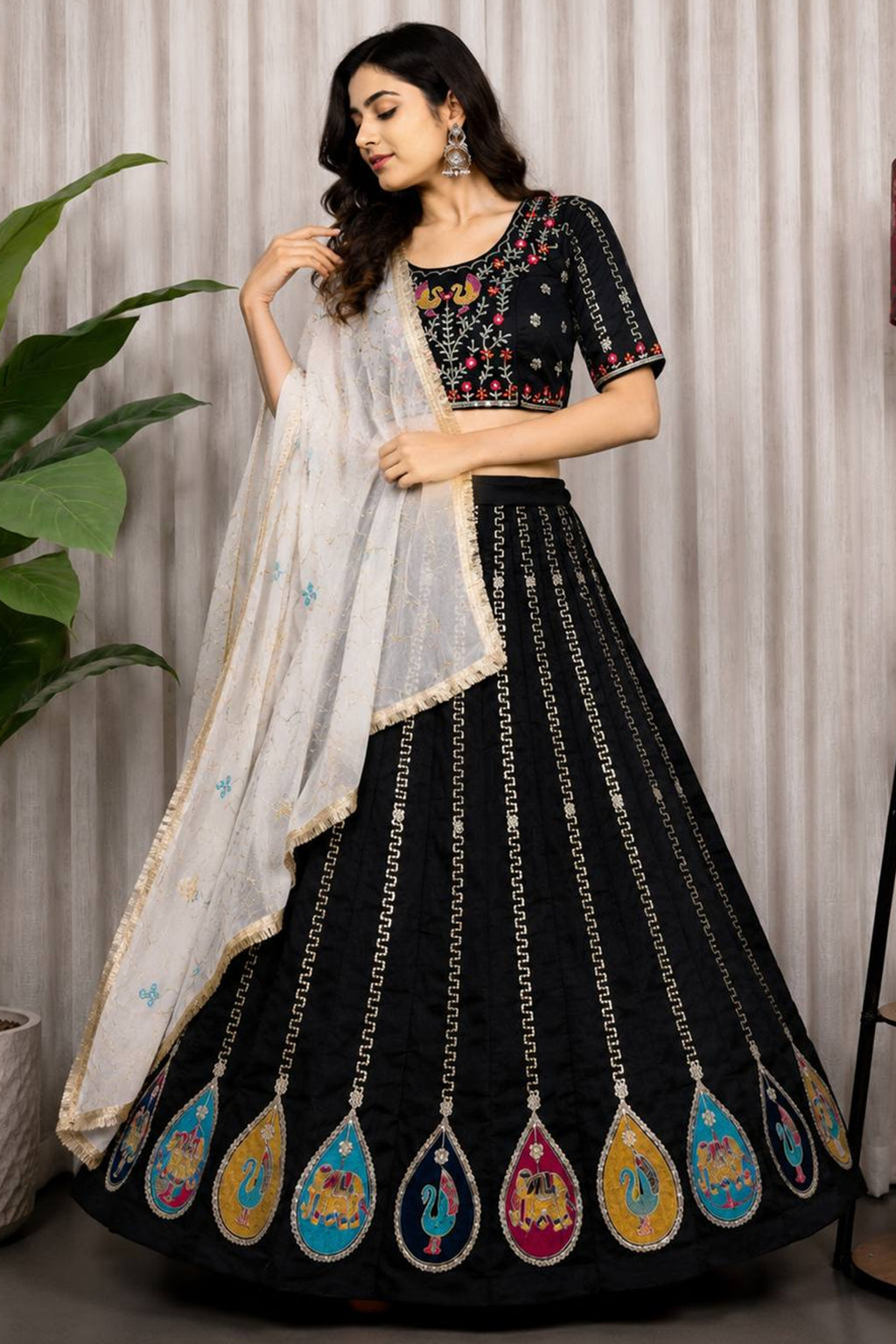 Black Art Silk Embroidered Chaniya Choli