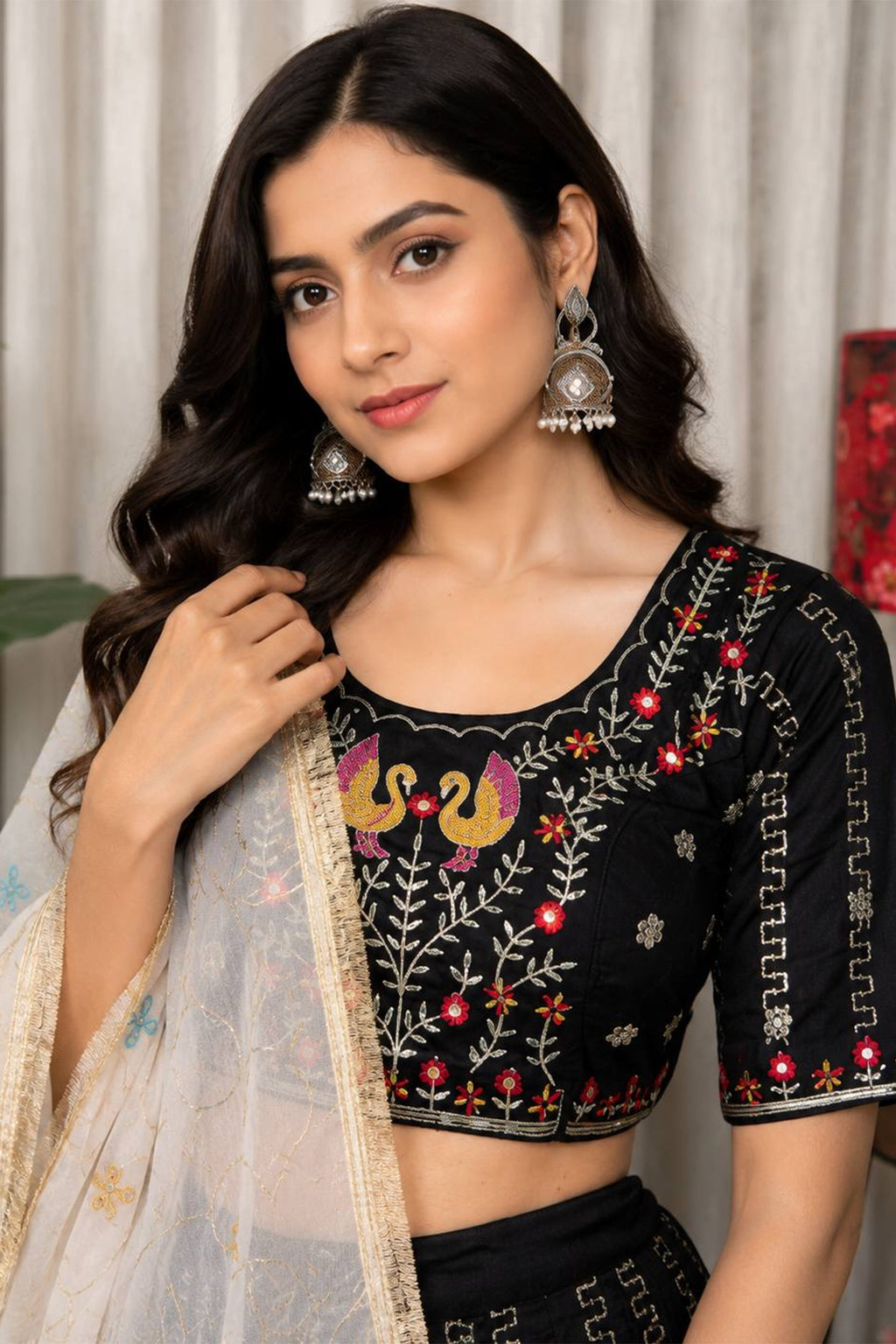 Black Art Silk Embroidered Chaniya Choli
