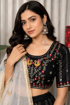 Black Art Silk Embroidered Chaniya Choli