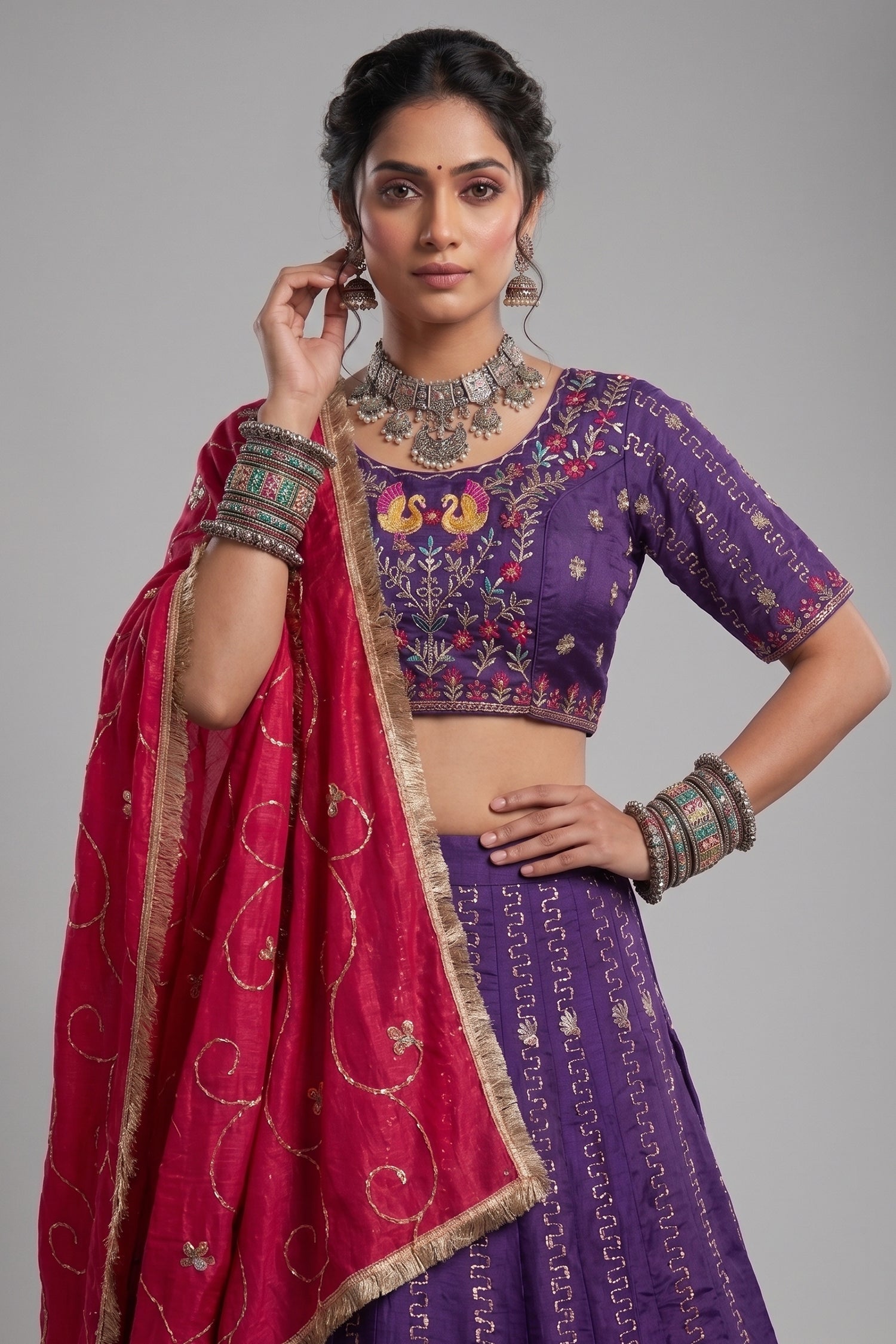 Purple Art Silk Embroidered Chaniya Choli Secondary image