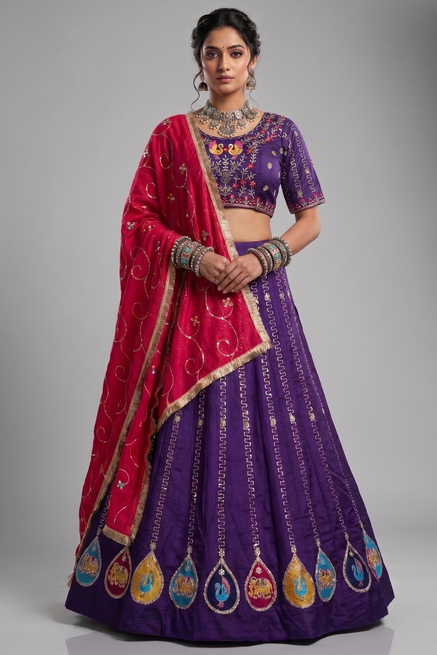Purple Art Silk Embroidered Chaniya Choli Main image