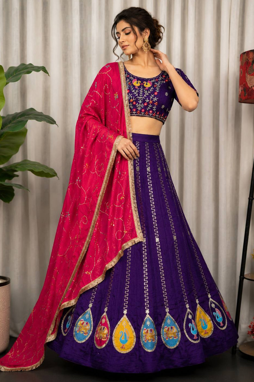 Purple Art Silk Embroidered Chaniya Choli