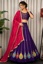 Purple Art Silk Embroidered Chaniya Choli