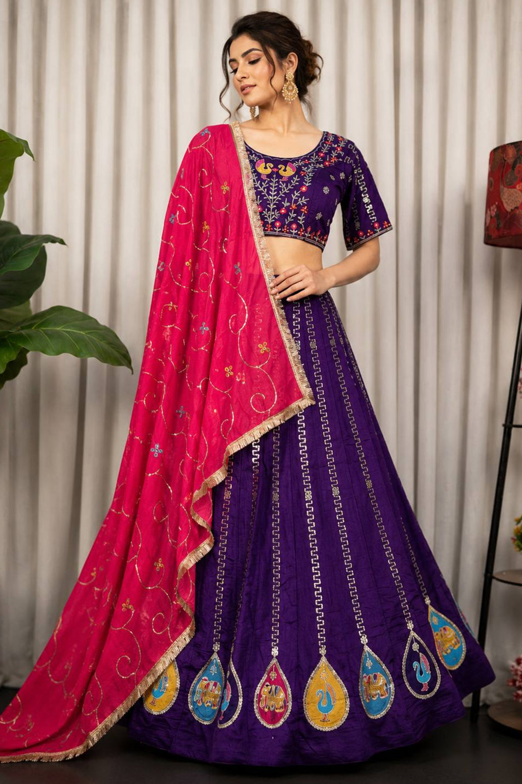 Purple Art Silk Embroidered Chaniya Choli