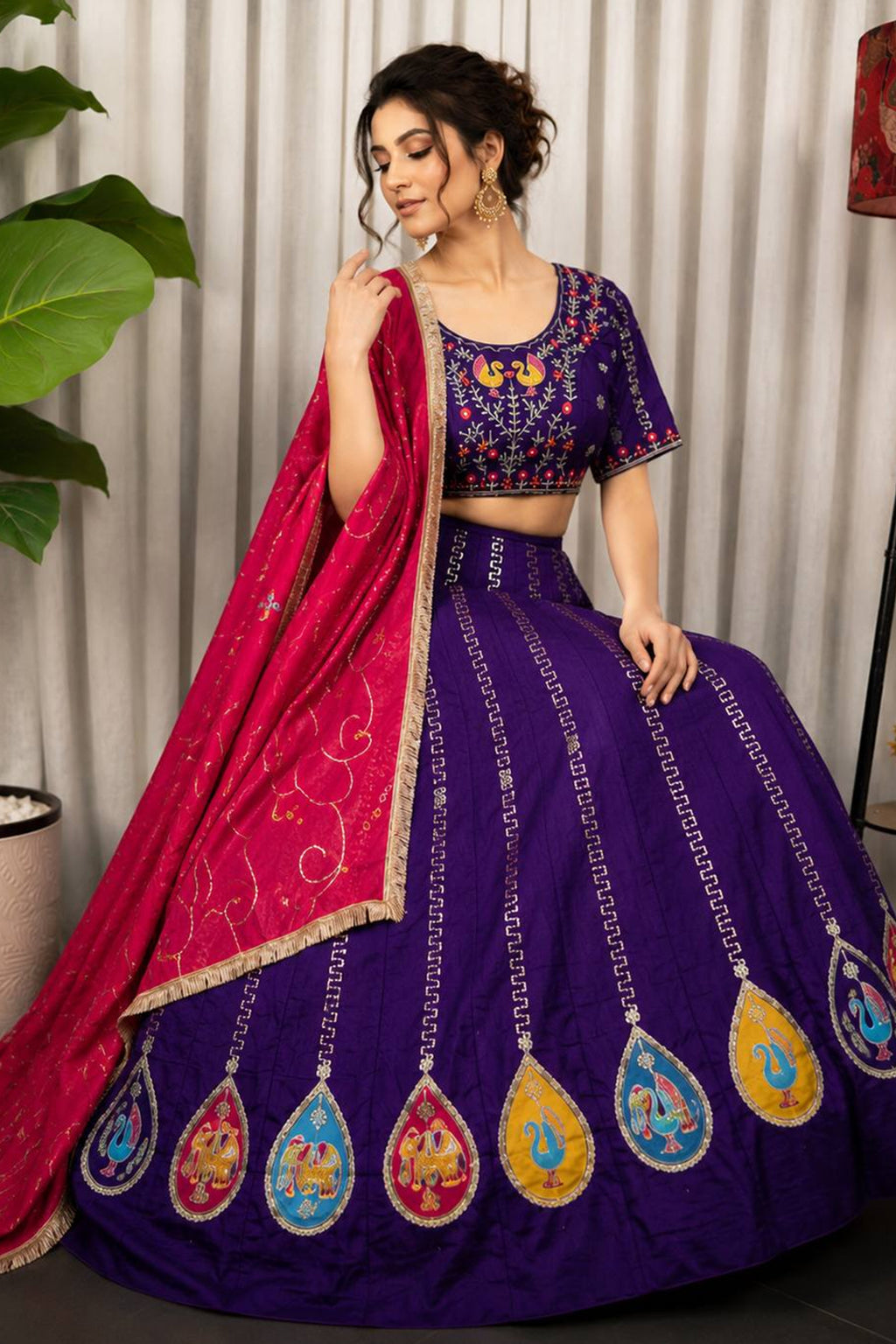Purple Art Silk Embroidered Chaniya Choli