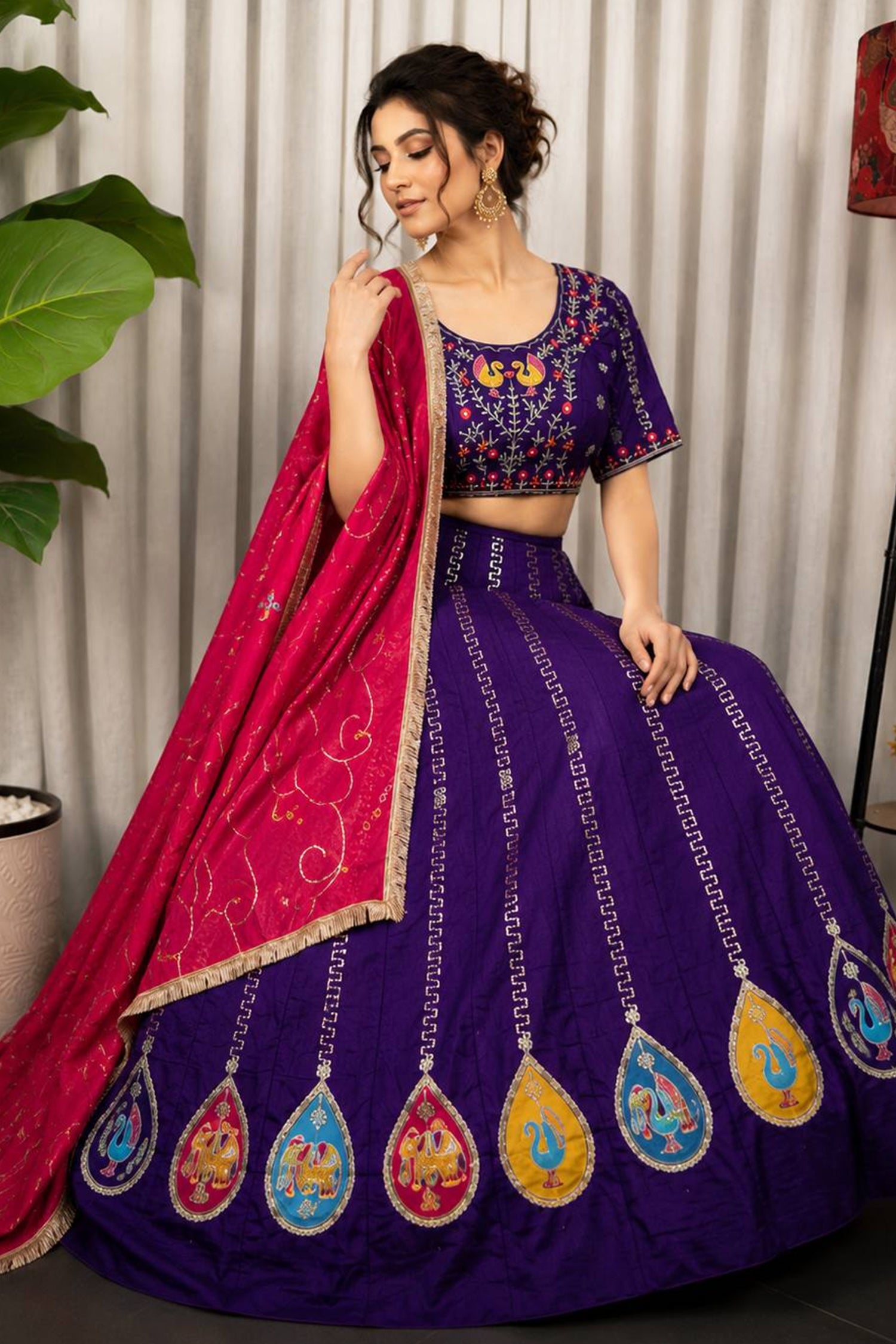 Purple Art Silk Embroidered Chaniya Choli