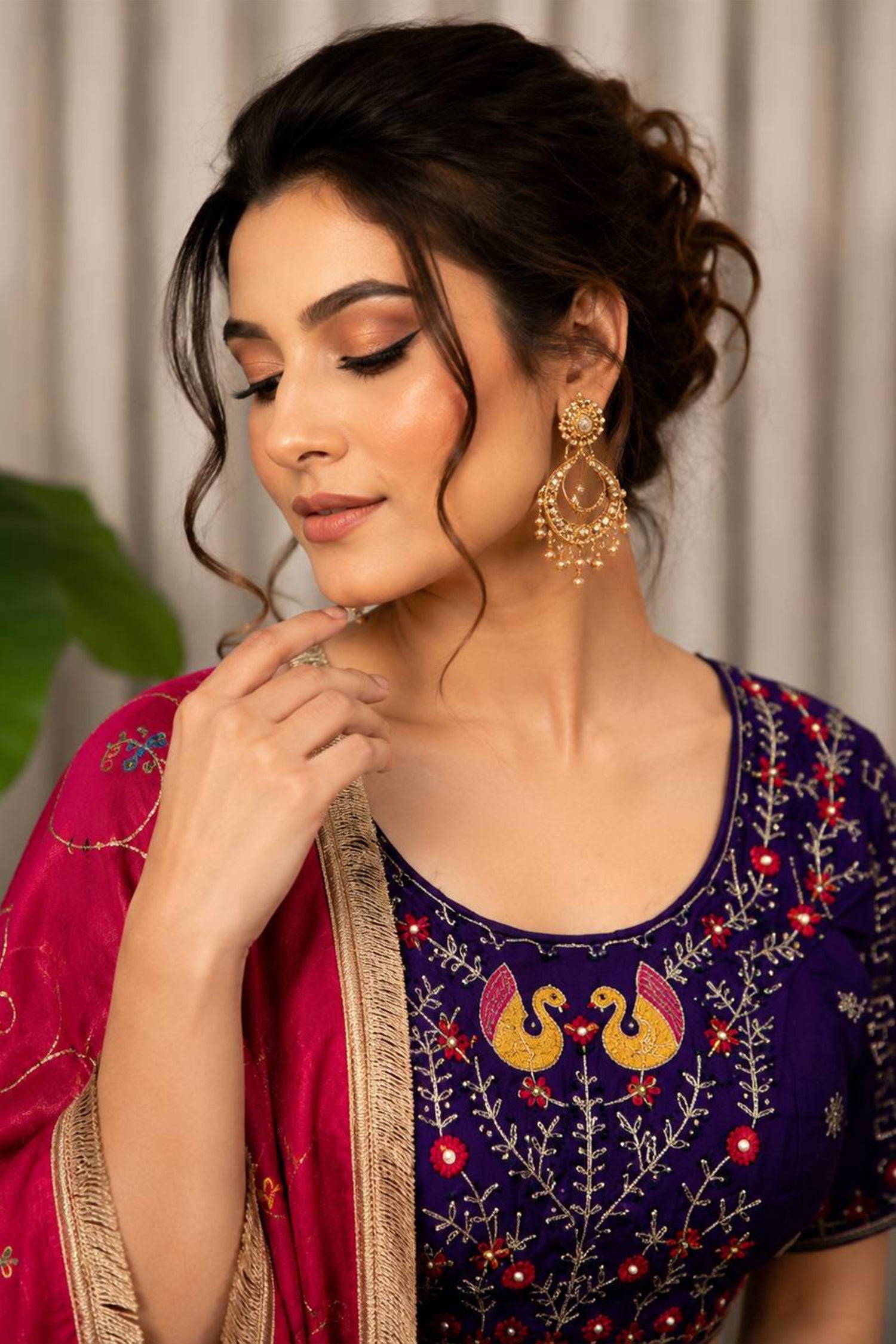 Purple Art Silk Embroidered Chaniya Choli