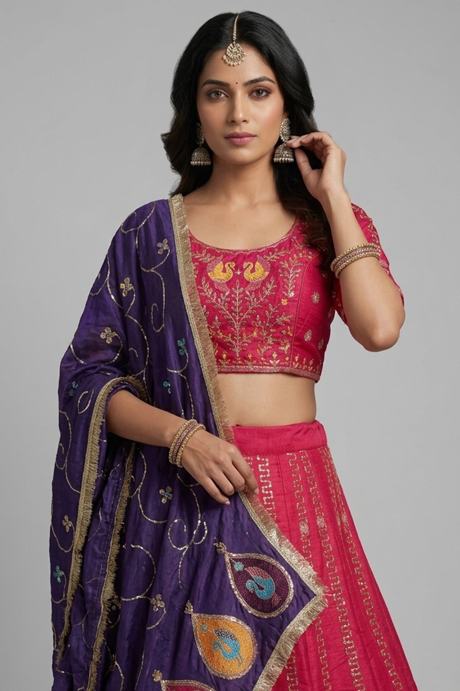 Pink Art Silk Embroidered Chaniya Choli Secondary image