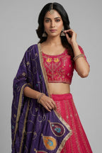 Pink Art Silk Embroidered Chaniya Choli
