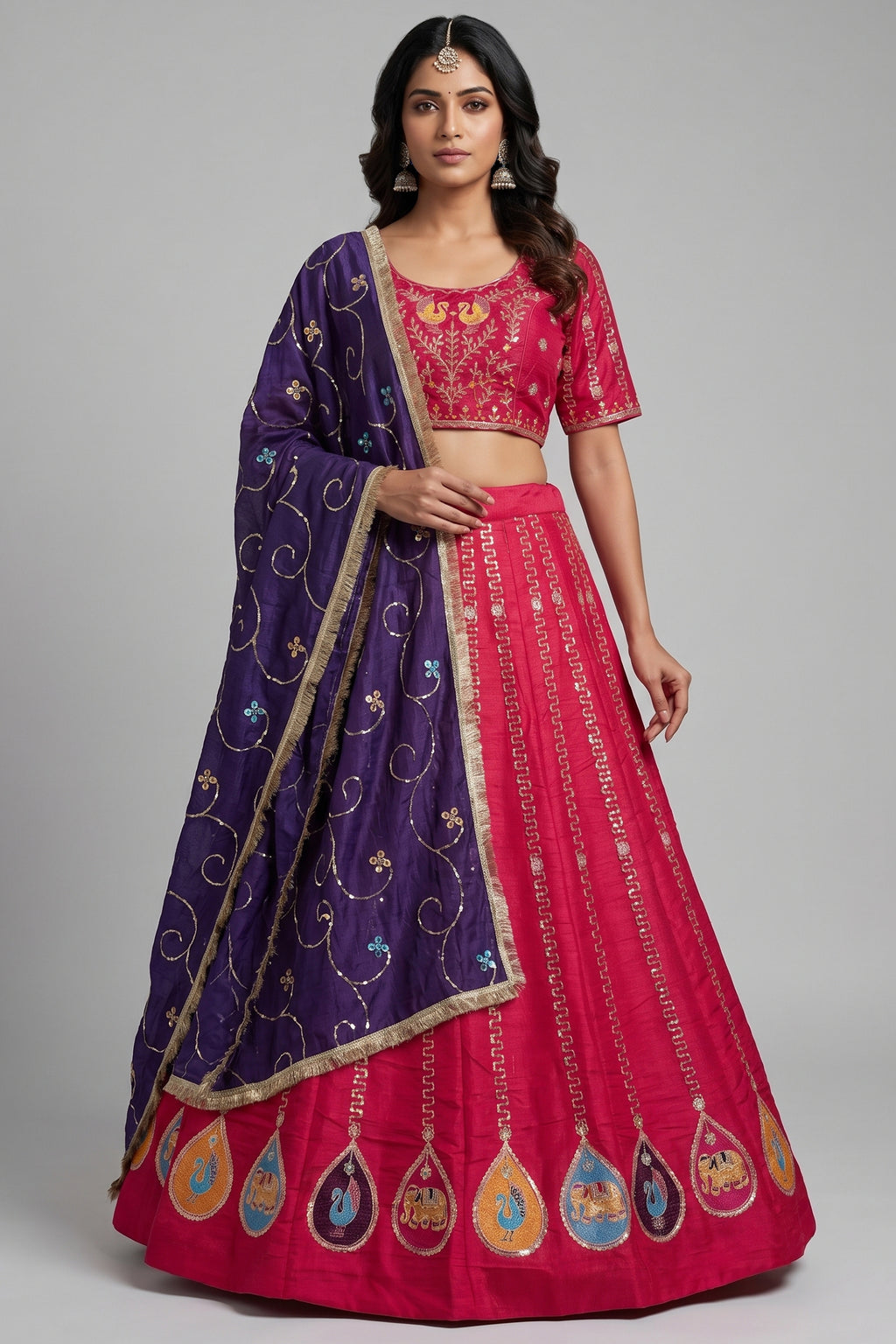 Pink Art Silk Embroidered Chaniya Choli