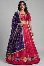 Pink Art Silk Embroidered Chaniya Choli
