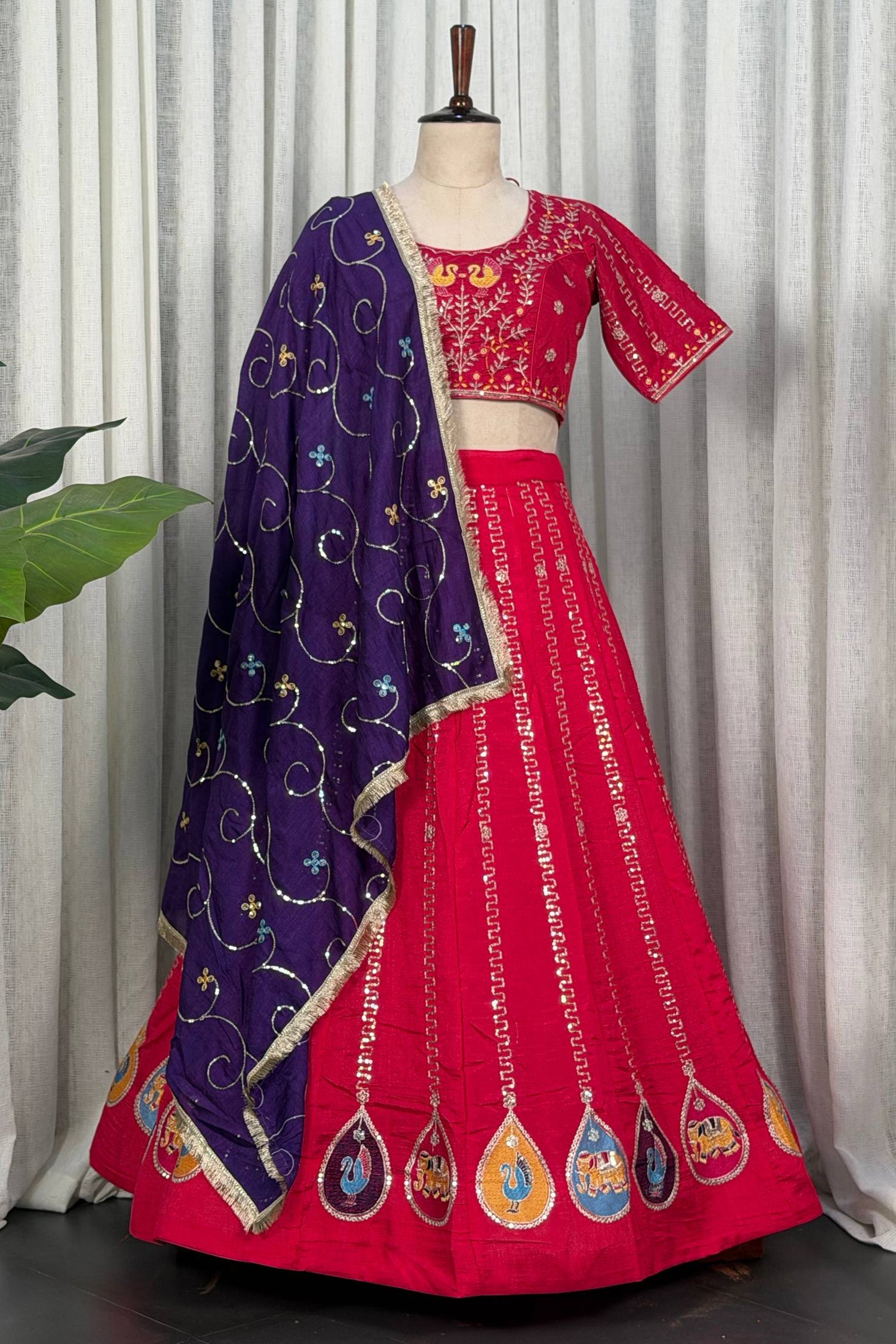 Pink Art Silk Embroidered Chaniya Choli
