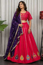Pink Art Silk Embroidered Chaniya Choli