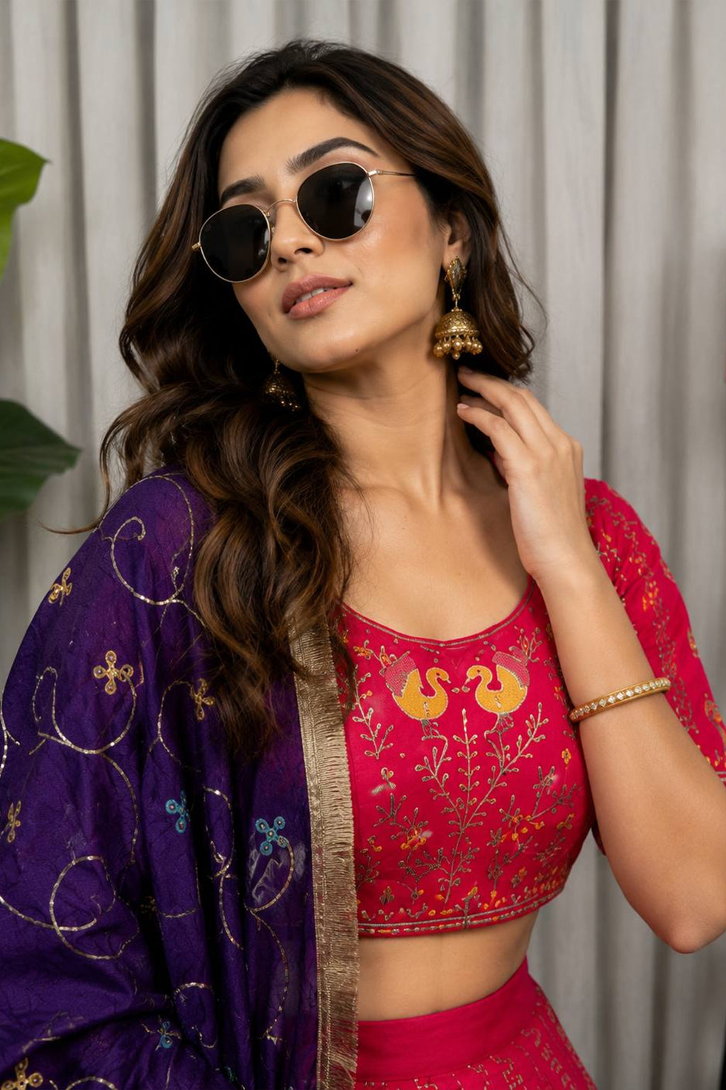 Pink Art Silk Embroidered Chaniya Choli