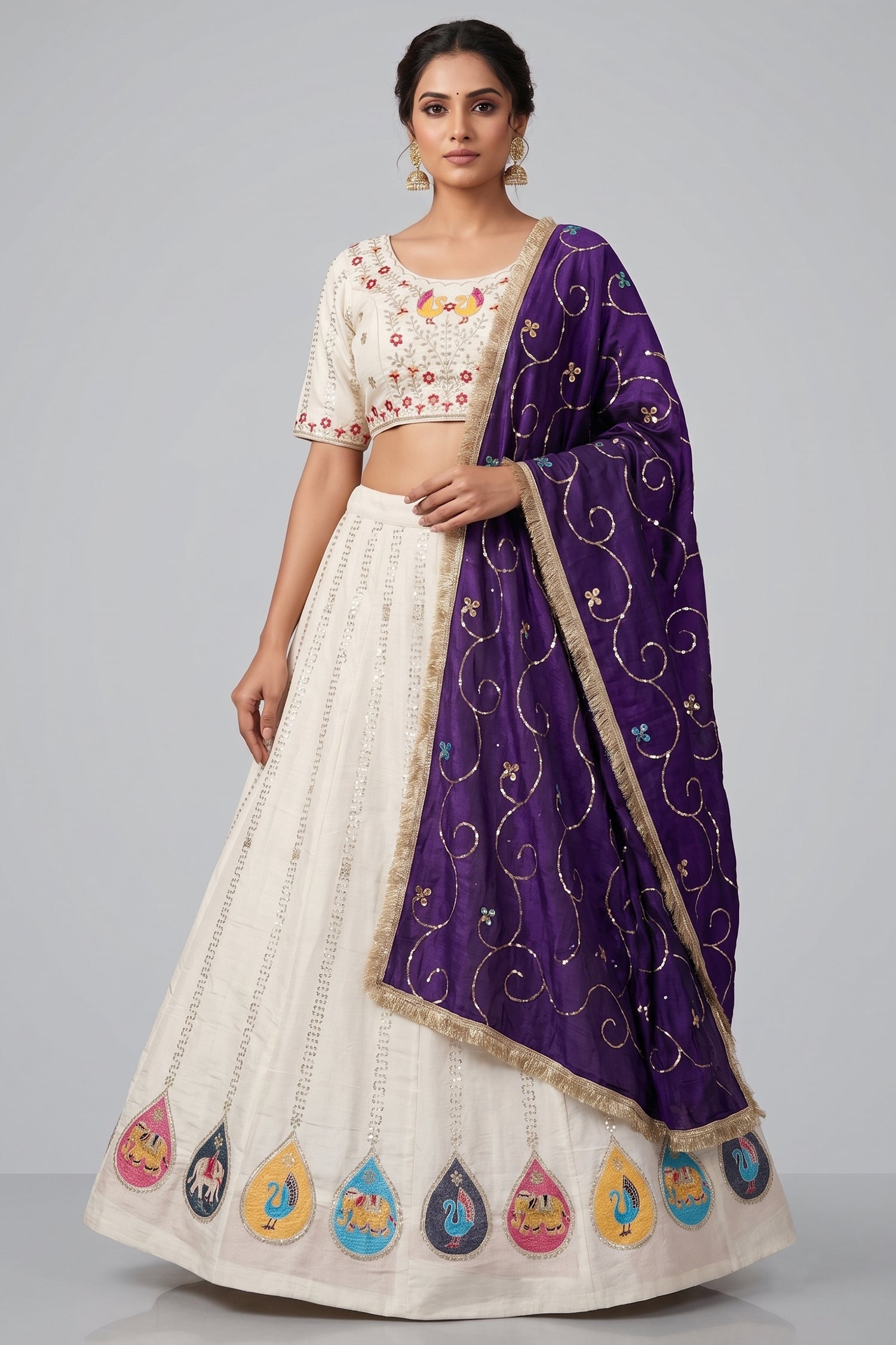 White Art Silk Embroidered Chaniya Choli Main image