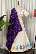 White Art Silk Embroidered Chaniya Choli
