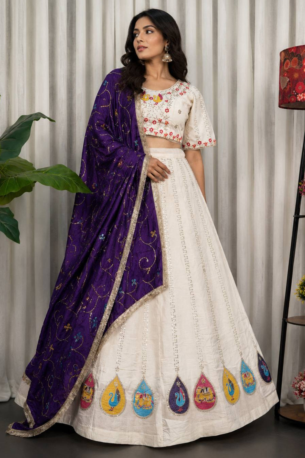 White Art Silk Embroidered Chaniya Choli