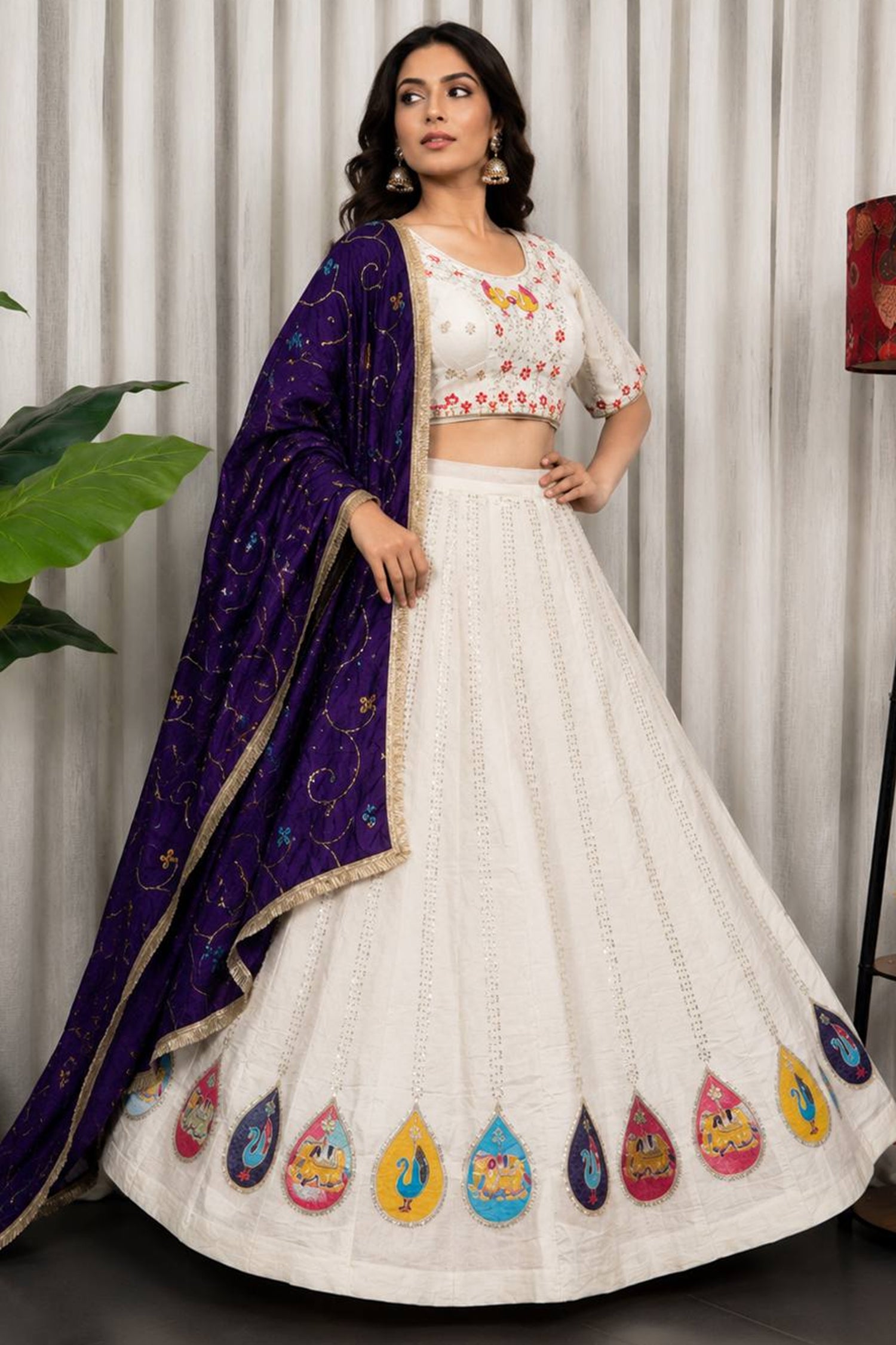 White Art Silk Embroidered Chaniya Choli