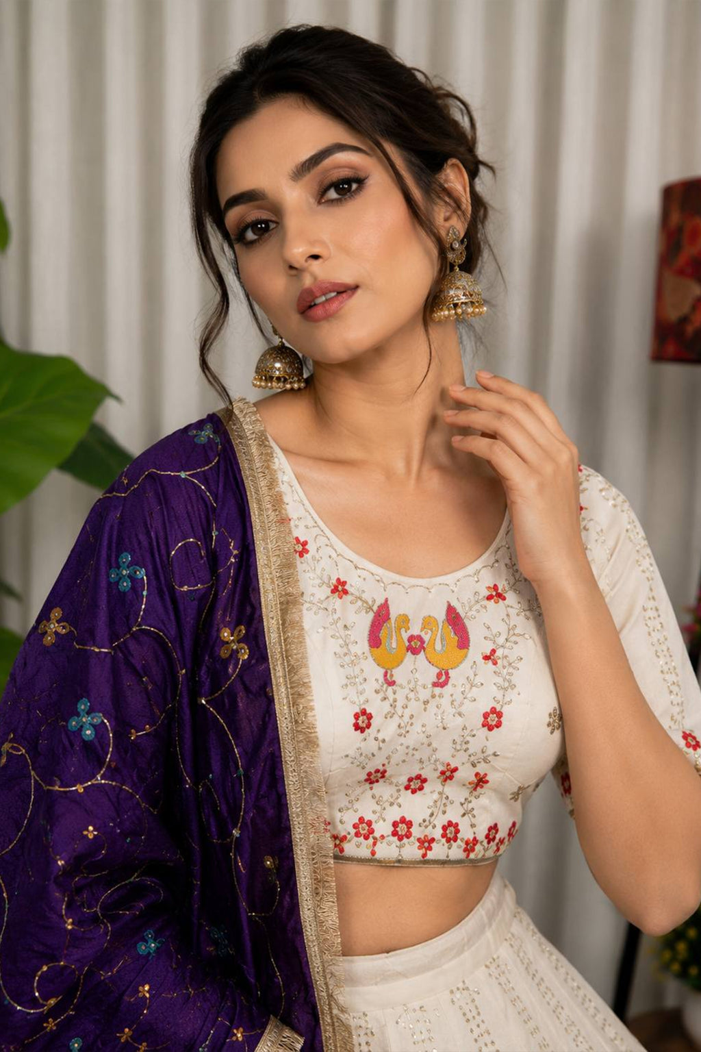 White Art Silk Embroidered Chaniya Choli