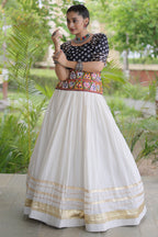 White Cotton Chaniya with Bandhej and Kachchi Worked Choli
