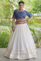 White Cotton Chaniya with Bandhej and Kachchi Worked Choli