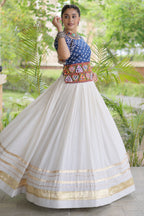 White Cotton Chaniya with Bandhej and Kachchi Worked Choli