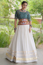 White Cotton Chaniya with Bandhej and Kachchi Worked Choli