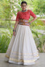 White Cotton Chaniya with Bandhej and Kachchi Worked Choli