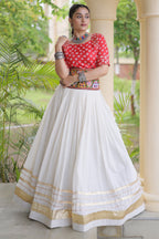 White Cotton Chaniya with Bandhej and Kachchi Worked Choli