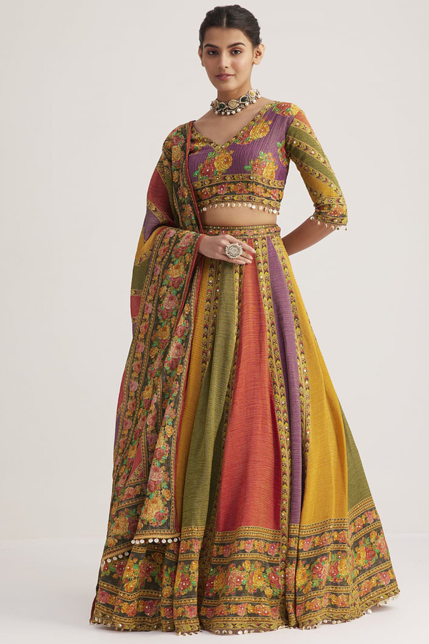 Multi Colored Organza Silk Printed Chaniya Choli Main image