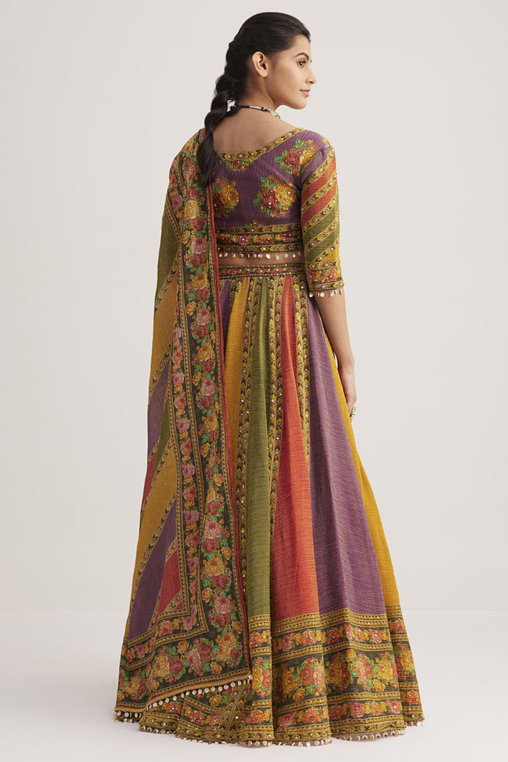 Multi Colored Organza Silk Printed Chaniya Choli
