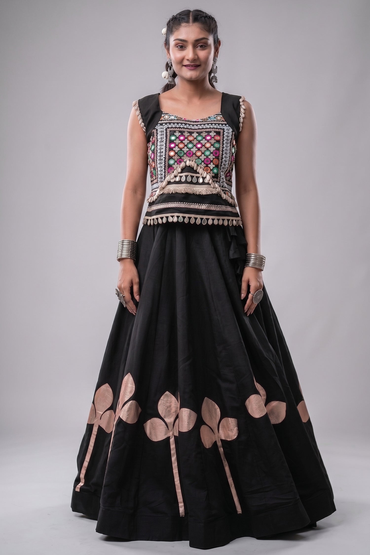 Black Art Silk Kachchi Mirror Worked Chaniya Choli Main image