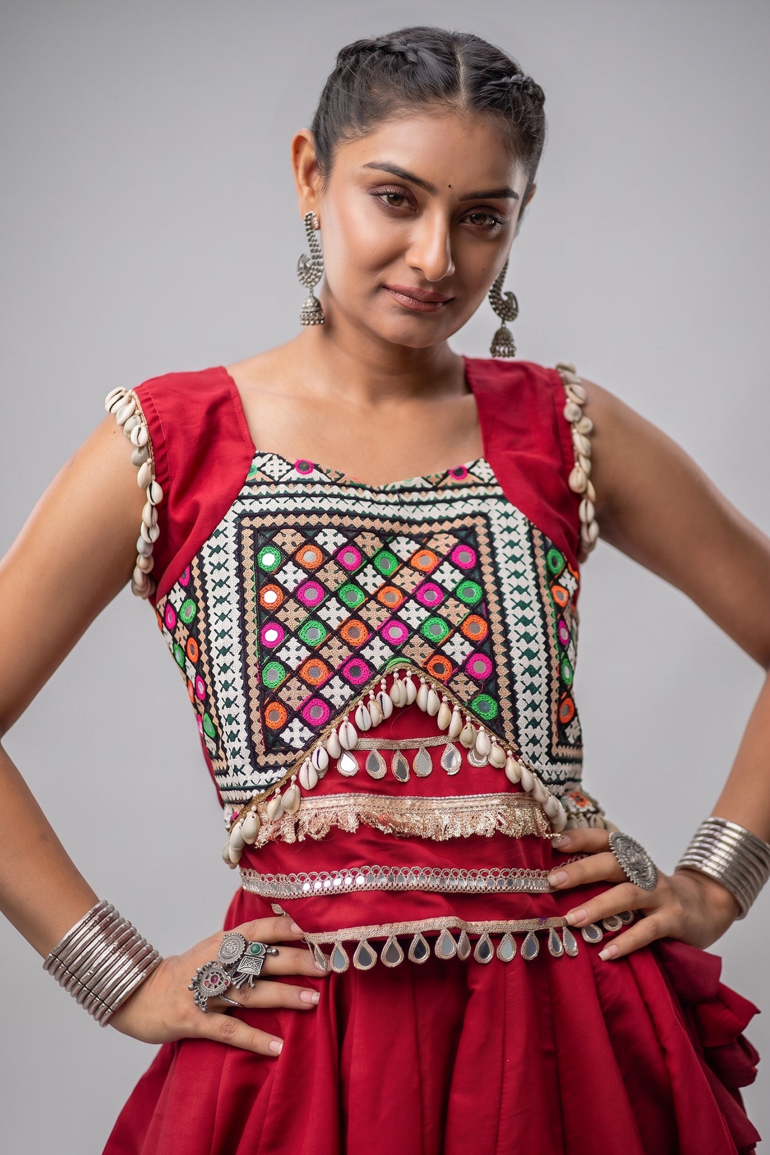 Maroon Art Silk Kachchi Mirror Worked Chaniya Choli