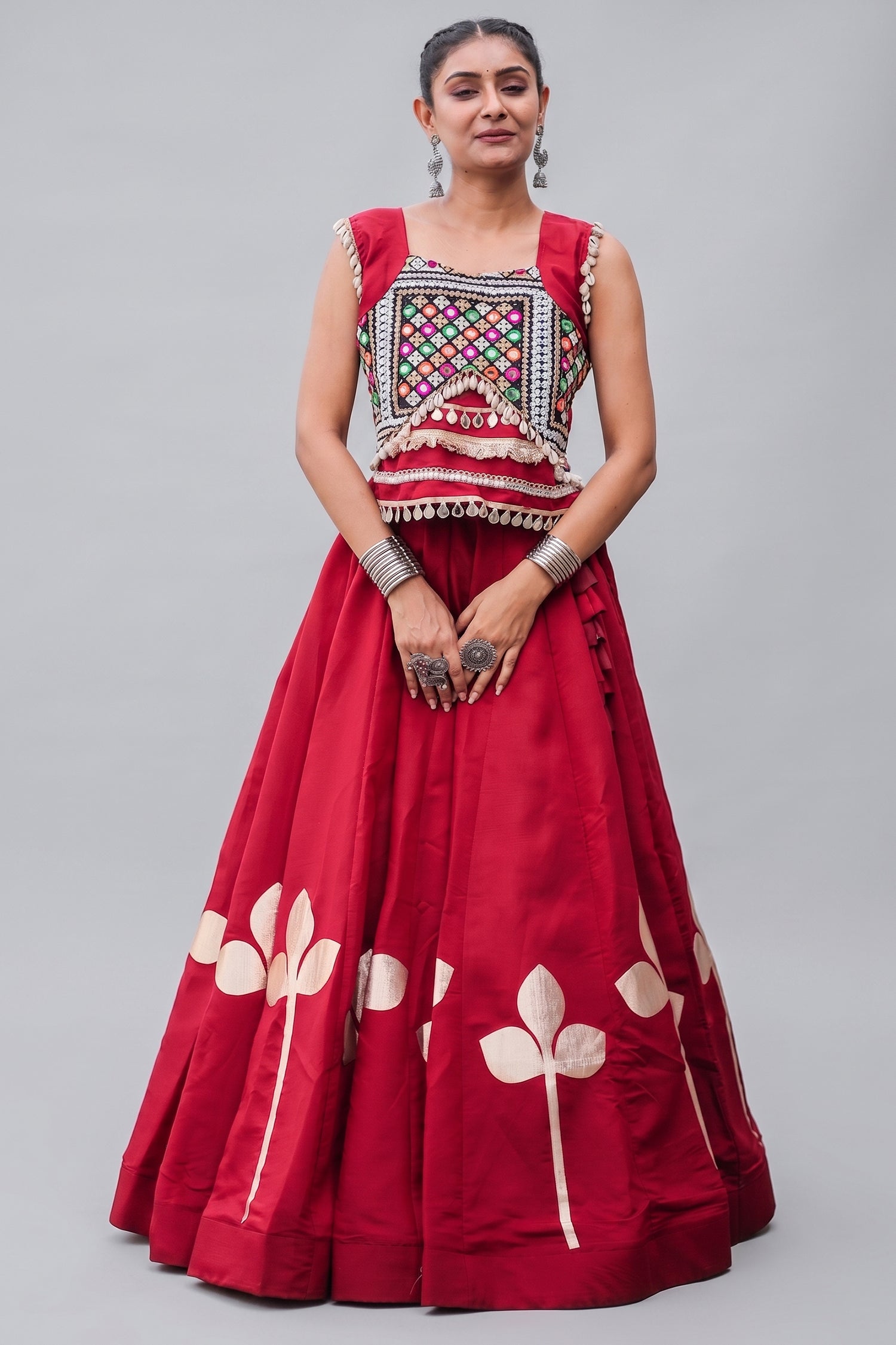 Maroon Art Silk Kachchi Mirror Worked Chaniya Choli