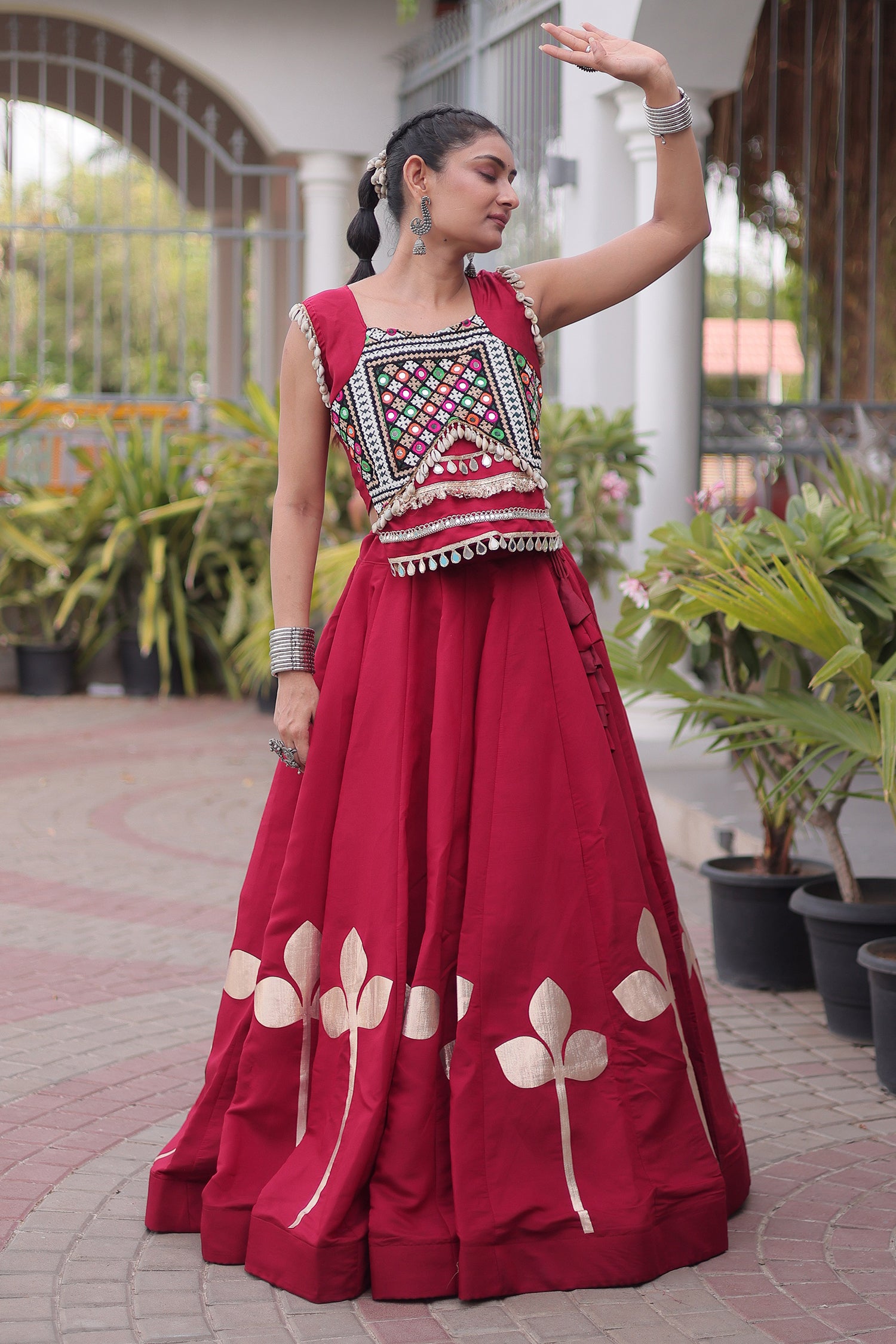 Maroon Art Silk Kachchi Mirror Worked Chaniya Choli