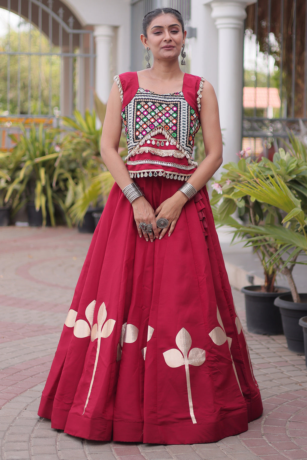 Maroon Art Silk Kachchi Mirror Worked Chaniya Choli