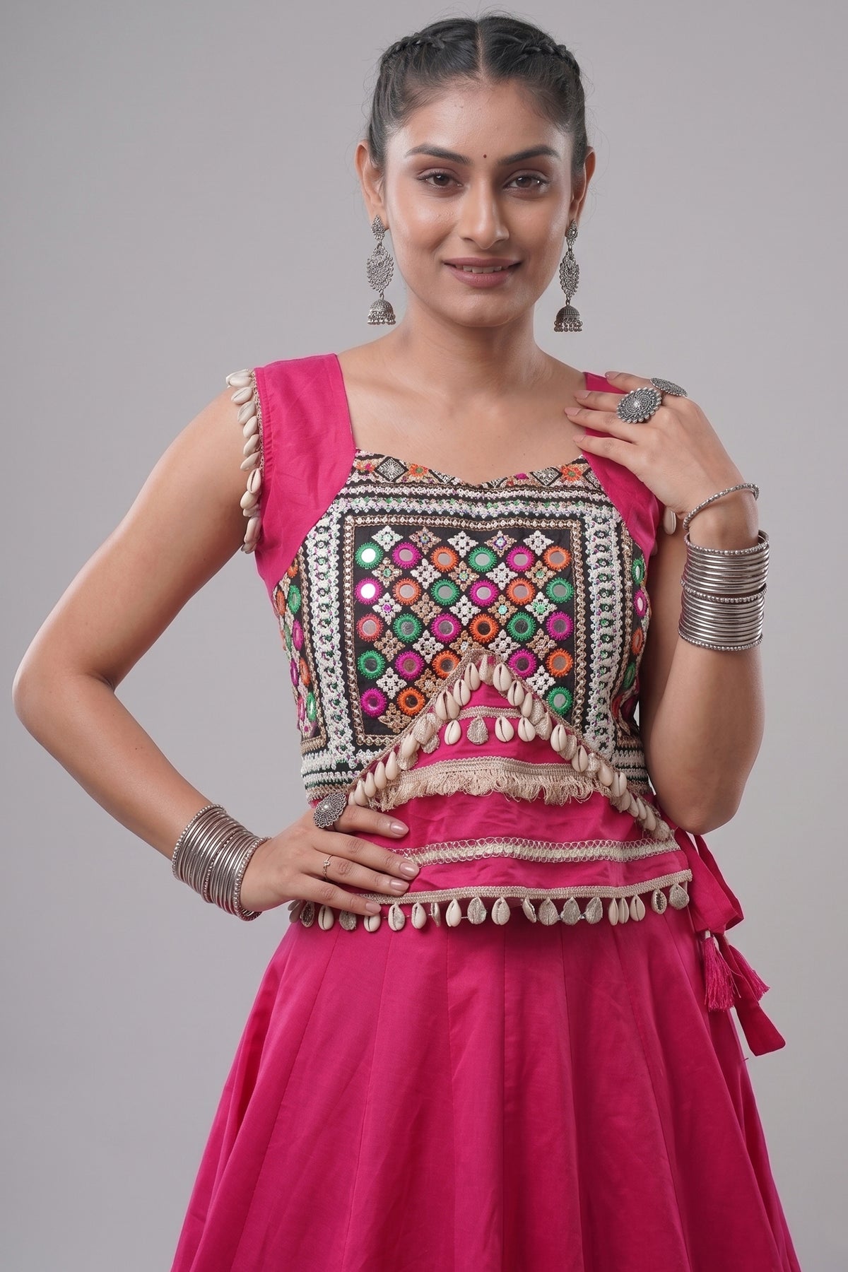 Pink Art Silk Kachchi Mirror Worked Chaniya Choli