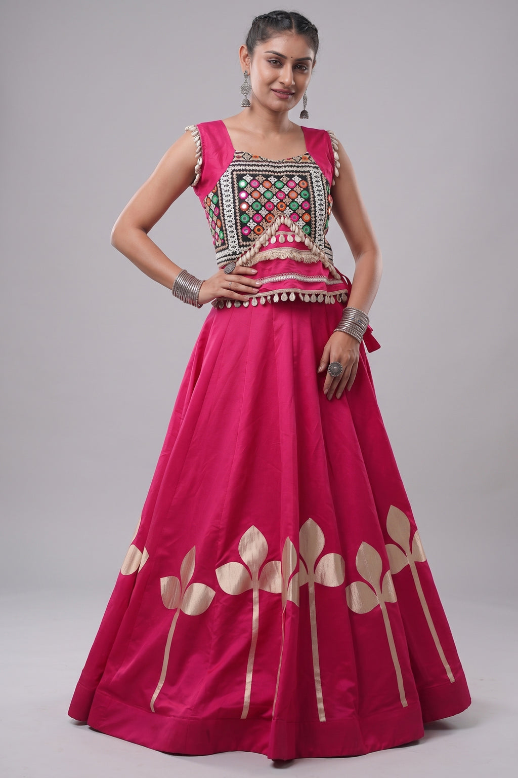 Pink Art Silk Kachchi Mirror Worked Chaniya Choli