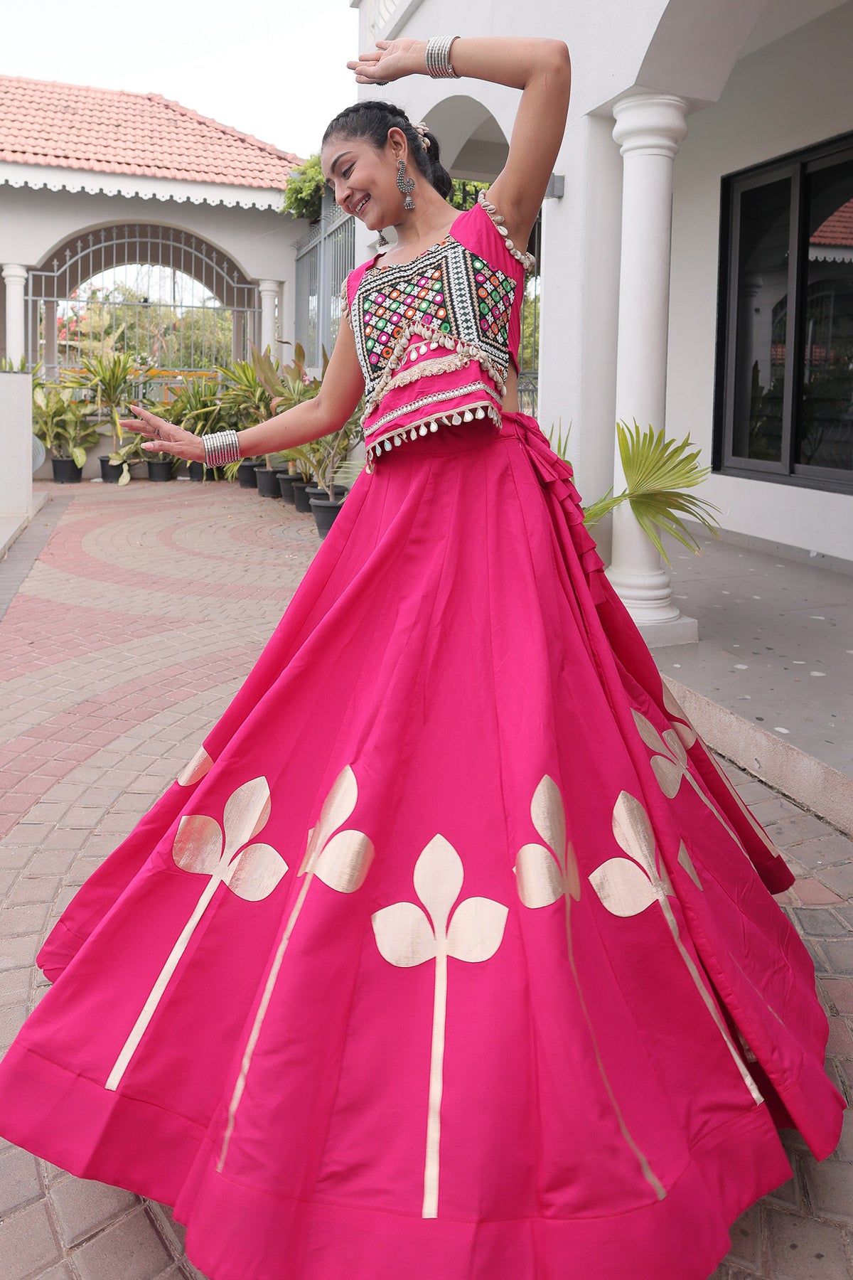 Pink Art Silk Kachchi Mirror Worked Chaniya Choli
