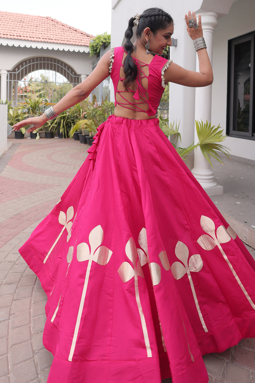Pink Art Silk Kachchi Mirror Worked Chaniya Choli